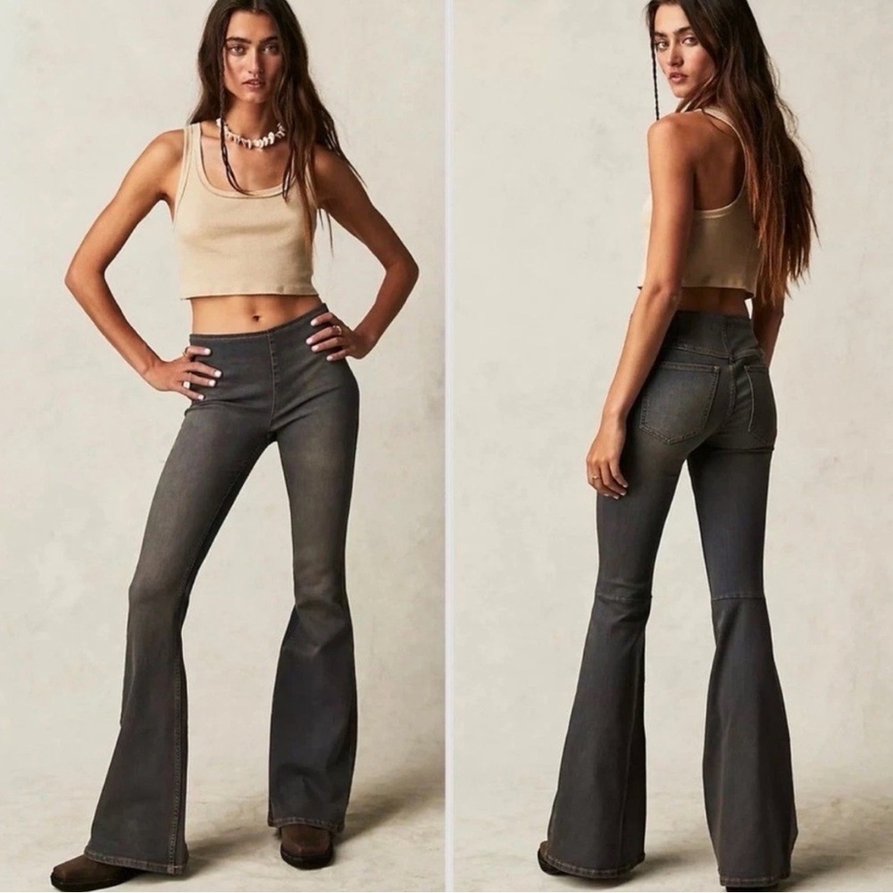 ✨‎ Free People Penny Flared Stretch Jeans Black Denim Size 29
